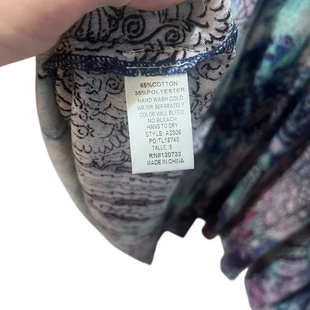 Umgee Blue  Purple Paisly Patterned Mini Dress Lace Bell Sleeves Boho Hippie‎ S